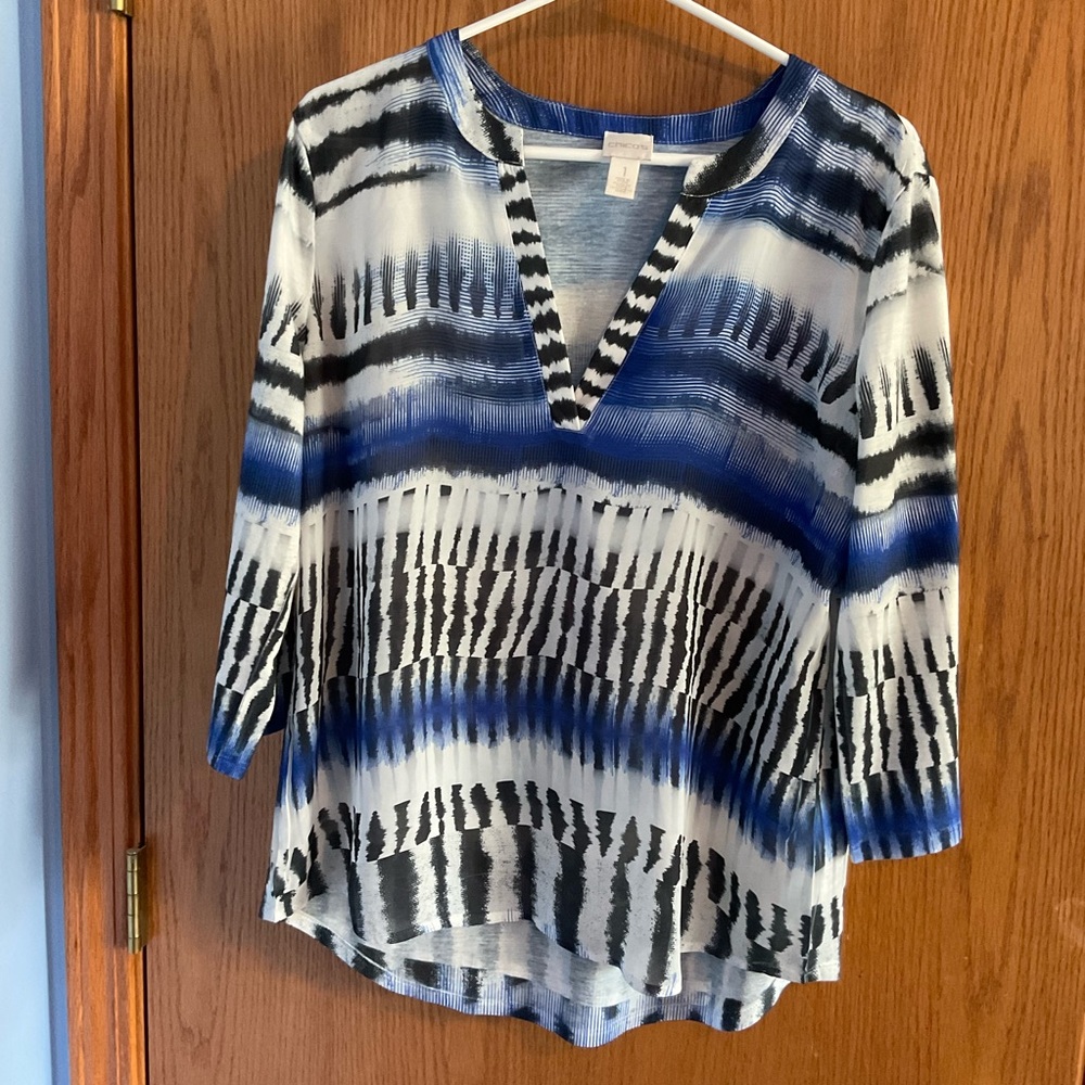 Chicos Blue and Black Mixed Fabric Women's Top size 1 Medium